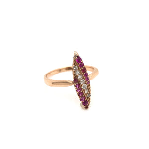 VICTORIAN RUBY DIAMOND AND ROSE GOLD NAVETTE RING