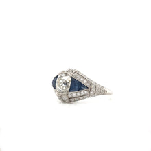 ART DECO STYLE DIAMOND AND SAPPHIRE RING FEATURING ANTIQUE 1.50 CARAT OLD MINE CUT DIAMOND
