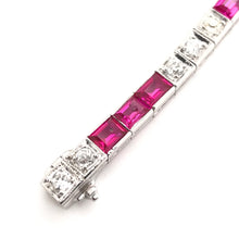 ANTIQUE ART DECO DIAMOND AND SYNTHETIC RUBY LINE BRACELET