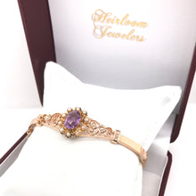 ANTIQUE ART NOUVEAU AMETHYST AND PEARL BANGLE BRACELET