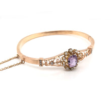 ANTIQUE ART NOUVEAU AMETHYST AND PEARL BANGLE BRACELET