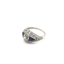 ART DECO STYLE DIAMOND AND SAPPHIRE RING FEATURING ANTIQUE 1.50 CARAT OLD MINE CUT DIAMOND