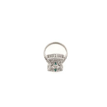 ANTIQUE ART DECO EMERALD AND DIAMOND FILIGREE RING
