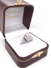 ANTIQUE ART DECO 1.50 CARAT DIAMOND AND SAPPHIRE PLATINUM FILIGREE RING
