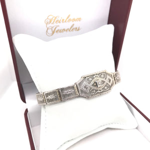 ANTIQUE 10K WHITE GOLD FILIGREE BRACELET