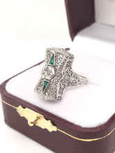ANTIQUE ART DECO EMERALD AND DIAMOND FILIGREE RING