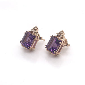 AMETHYST & DIAMOND STUD EARRINGS