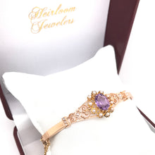 ANTIQUE ART NOUVEAU AMETHYST AND PEARL BANGLE BRACELET