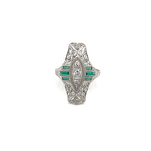 ANTIQUE DIAMOND AND EMERALD FILIGREE DINNER RING