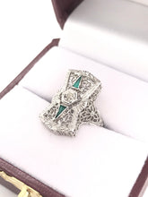 ANTIQUE ART DECO EMERALD AND DIAMOND FILIGREE RING