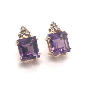 AMETHYST & DIAMOND STUD EARRINGS
