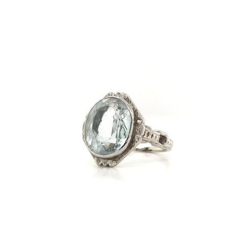 ANTIQUE ART DECO FANCY CUT AQUAMARINE RING