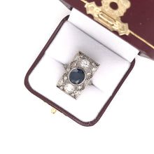 ART DECO 3 CARAT SAPPHIRE AND DIAMOND PLATINUM FILIGREE RING