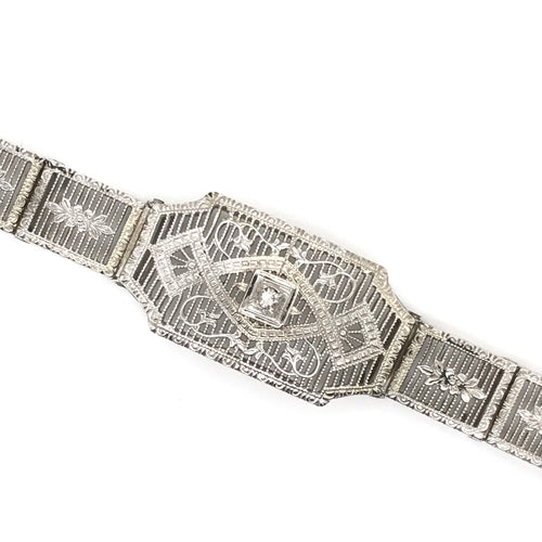 ANTIQUE 10K WHITE GOLD FILIGREE BRACELET