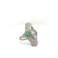 ANTIQUE DIAMOND AND EMERALD FILIGREE DINNER RING