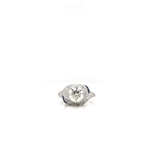 ANTIQUE ART DECO 1.50 CARAT DIAMOND AND SAPPHIRE PLATINUM FILIGREE RING