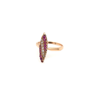VICTORIAN RUBY DIAMOND AND ROSE GOLD NAVETTE RING