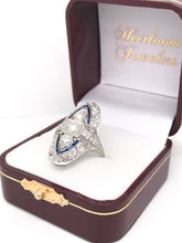 ANTIQUE ART DECO DIAMOND AND SAPPHIRE FILIGREE DINNER RING