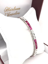 ANTIQUE ART DECO DIAMOND AND SYNTHETIC RUBY LINE BRACELET