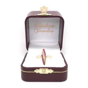 VICTORIAN RUBY DIAMOND AND ROSE GOLD NAVETTE RING