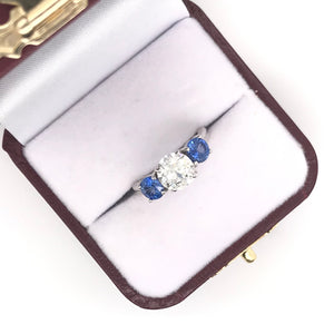 CONTEMPORARY STYLE 1.42 CARAT DIAMOND AND SAPPHIRE TRINITY RING