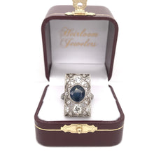 ART DECO 3 CARAT SAPPHIRE AND DIAMOND PLATINUM FILIGREE RING