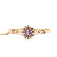 ANTIQUE ART NOUVEAU AMETHYST AND PEARL BANGLE BRACELET
