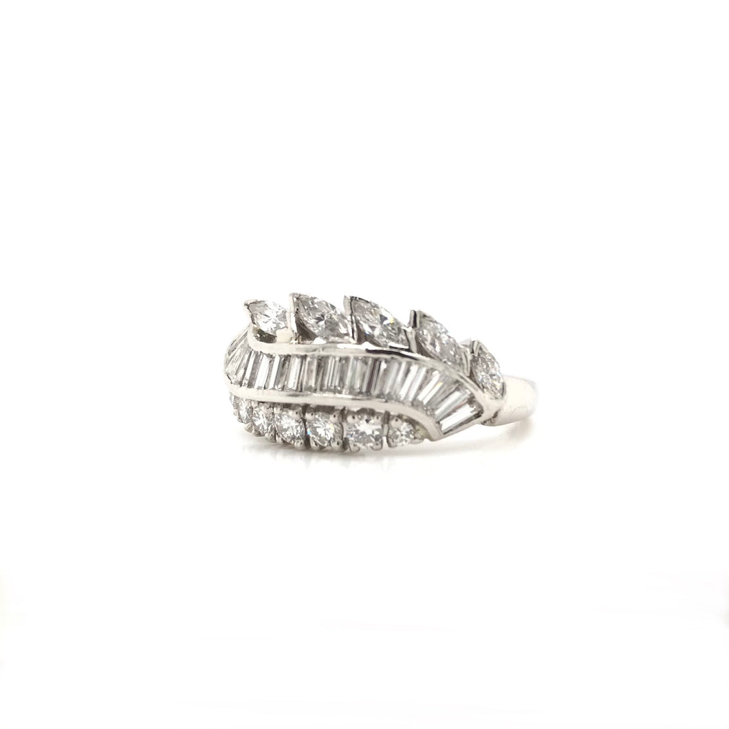 MID CENTURY MULTI CUT DIAMOND AND PLATINUM RING