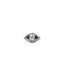 ART DECO STYLE DIAMOND AND SAPPHIRE RING FEATURING ANTIQUE 1.50 CARAT OLD MINE CUT DIAMOND