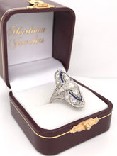 ANTIQUE ART DECO DIAMOND AND SAPPHIRE FILIGREE DINNER RING