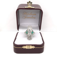 ANTIQUE DIAMOND AND EMERALD FILIGREE DINNER RING