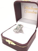 ANTIQUE ART DECO EMERALD AND DIAMOND FILIGREE RING
