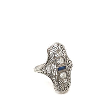 ANTIQUE ART DECO DIAMOND AND SAPPHIRE FILIGREE RING