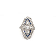ANTIQUE ART DECO DIAMOND AND SAPPHIRE FILIGREE DINNER RING