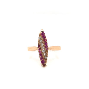 VICTORIAN RUBY DIAMOND AND ROSE GOLD NAVETTE RING