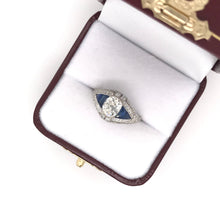 ART DECO STYLE DIAMOND AND SAPPHIRE RING FEATURING ANTIQUE 1.50 CARAT OLD MINE CUT DIAMOND