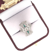 ANTIQUE ART DECO EMERALD AND DIAMOND FILIGREE RING