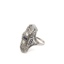 ANTIQUE ART DECO DIAMOND AND SAPPHIRE FILIGREE RING