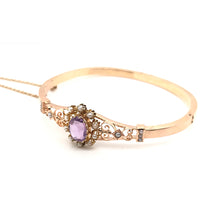 ANTIQUE ART NOUVEAU AMETHYST AND PEARL BANGLE BRACELET