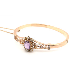 ANTIQUE ART NOUVEAU AMETHYST AND PEARL BANGLE BRACELET