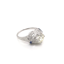 ANTIQUE ART DECO 1.50 CARAT DIAMOND AND SAPPHIRE PLATINUM FILIGREE RING