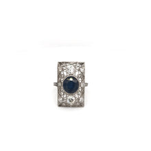 ART DECO 3 CARAT SAPPHIRE AND DIAMOND PLATINUM FILIGREE RING
