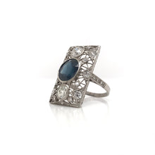 ART DECO 3 CARAT SAPPHIRE AND DIAMOND PLATINUM FILIGREE RING