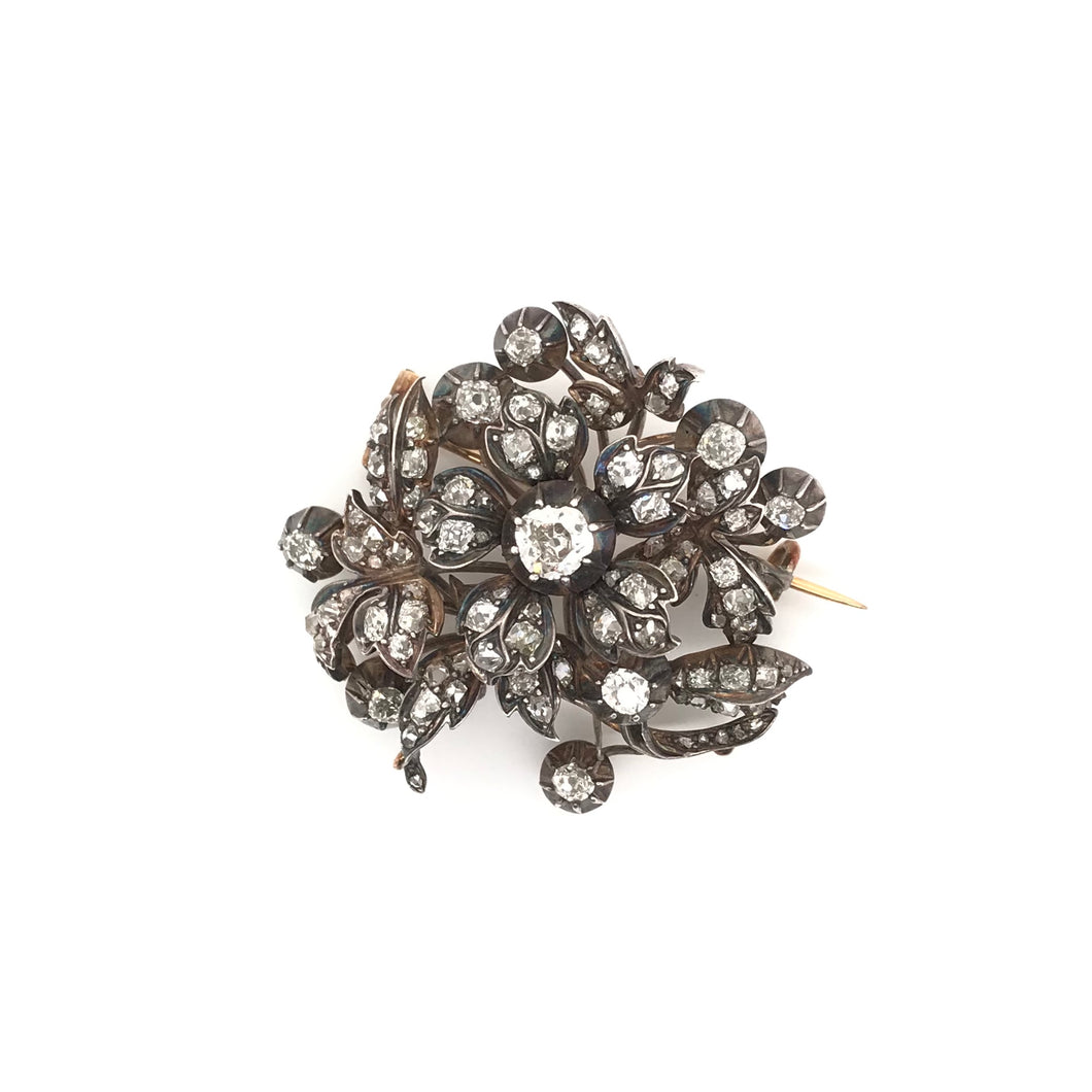 ANTIQUE GEORGIAN FLORAL BROOCH FEATURING 3 CARATS DTW OF ANTIQUE DIAMONDS