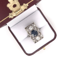 ART DECO 3 CARAT SAPPHIRE AND DIAMOND PLATINUM FILIGREE RING