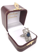ART DECO 3 CARAT SAPPHIRE AND DIAMOND PLATINUM FILIGREE RING
