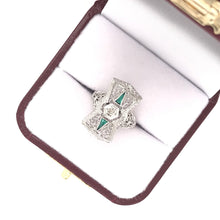 ANTIQUE ART DECO EMERALD AND DIAMOND FILIGREE RING