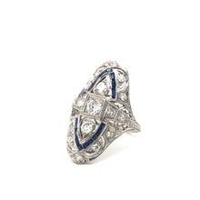 ANTIQUE ART DECO DIAMOND AND SAPPHIRE FILIGREE DINNER RING