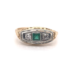 18K FILIGREE THREE STONE RING