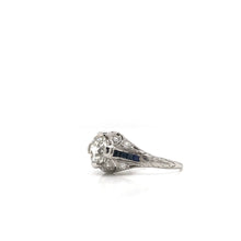 ANTIQUE ART DECO 1.25 CARAT DIAMOND AND SAPPHIRE FILIGREE SOLITAIRE STYLE PLATINUM RING